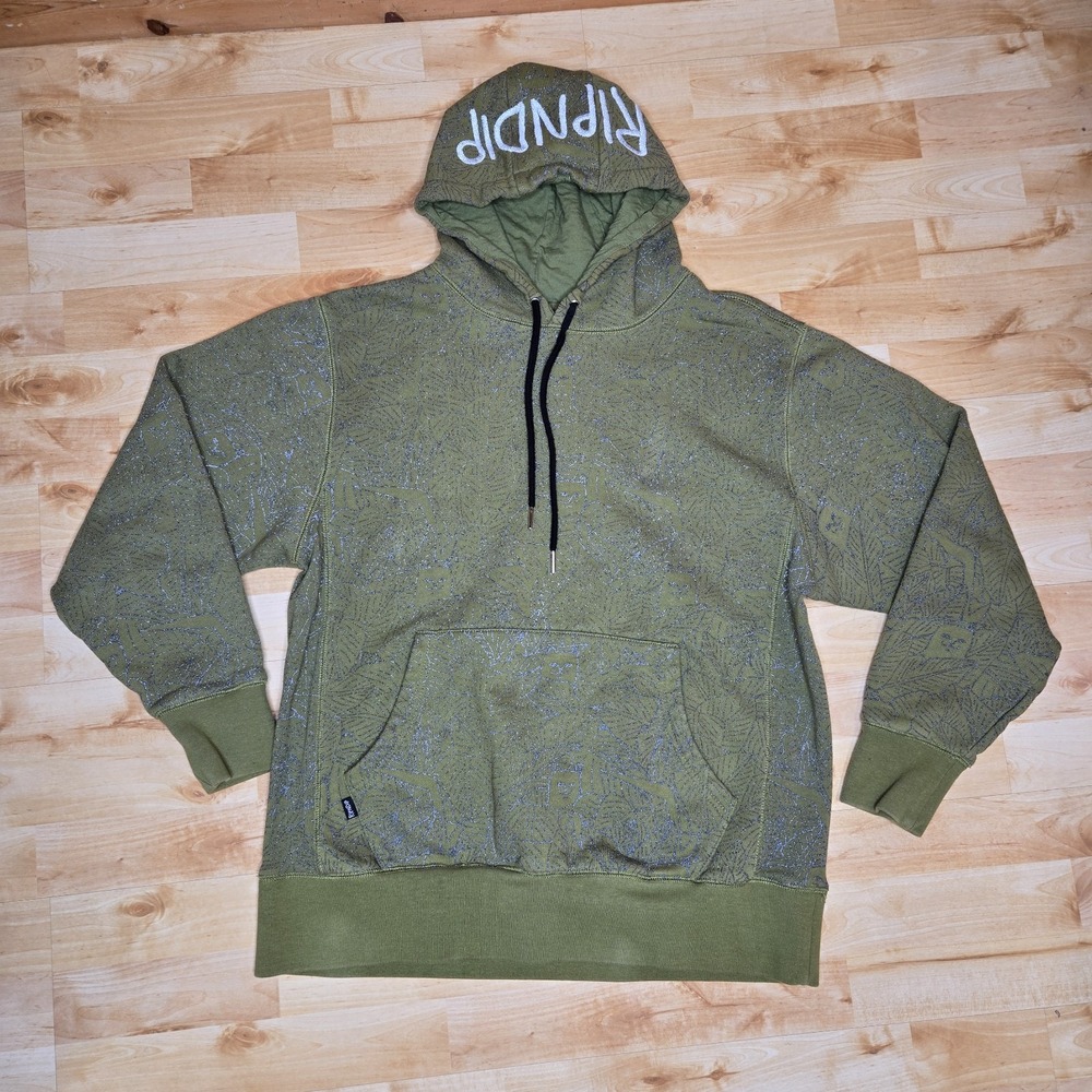 RipNDip Hoodie Cat Leaf Graphic Green Print Sweatshirt Mens Medium